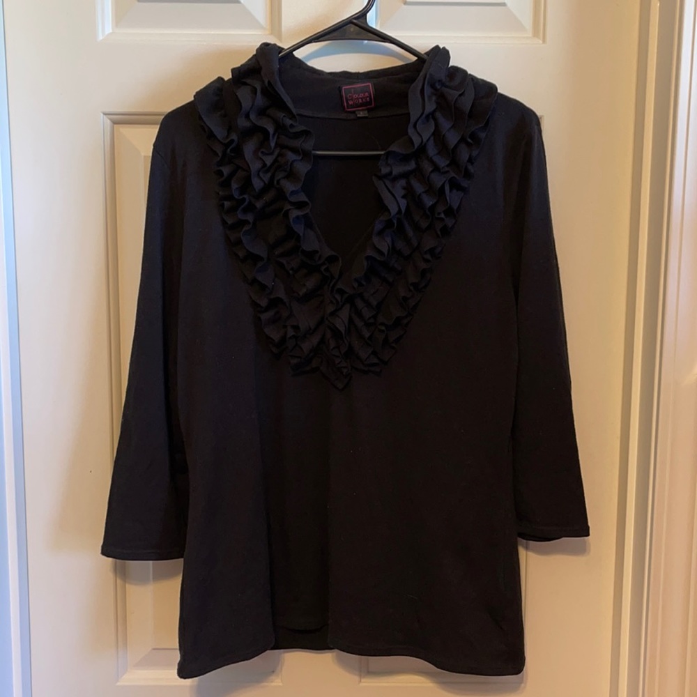 Black vneck ruffle